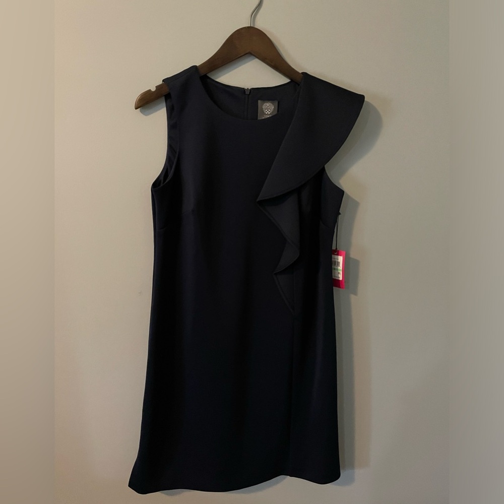 Vince Camuto Sleeveless Ruffle Navy Dress